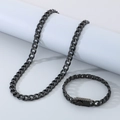 Parure collier et bracelet Figaro en acier noir avec fermoir à clip hip-hop - Style A / Bracelet 9.5mm 21cm / Noir