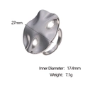 Detail view of silver stainless steel ring with 27mm wavy face and size specifications - Steel