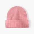 Thick ribbed knit beanie for women in soft rose pink with a wide folded cuff design - One Size / Pink