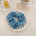 Chic blue denim scrunchie accessory on white porcelain plate with aesthetic decor - Denim Blue Cotton Fabric