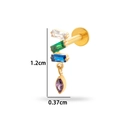 Titanium flat back stud with colorful zircon drop pendant and gold finish plating - 3-Tier Rectangular with Purple Pendant (T2513-6#) / Gold