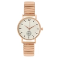Women's rose gold quartz watch with elastic metal strap and white textured dial - Gold