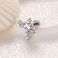 Silver Saturn cross earring with heart-shaped zircon stone and orbital ring detail - White Heart Planet Style (A735-1#) / White (Single Piece)
