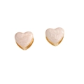 Elegant heart-shaped stud earrings in beige marble texture and gold plating - White