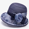 Women's breathable sun hat in blue and purple tie-dye with a large side fabric flower - Blue