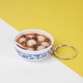 Miniature red bean soup bowl keychain with realistic texture and blue floral pattern - No.42 Red Bean Tangyuan (Model)