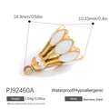 Golden stainless steel badminton shuttlecock charm with white enamel detail and dimensions - Gold White Badminton Pendant (PJ92460A)