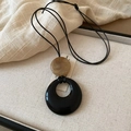 Collier bohème en cordon cuir avec pendentif en résine marron et grand anneau noir - 10# Collier en Cordon Rond Plat avec Anneau en Résine