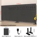 Black metal pegboard organizer set for desk with hooks and support legs 1190x400mm - Square Board Set 6 Standing / Black