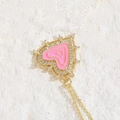 Pink enamel heart pendant necklace with gold metal frame and sparkling zircon stones - Pink