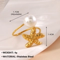 Adjustable golden stainless steel starfish and pearl open ring with beach style vibes - Gold Starfish with Single Pearl