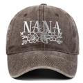 Macro detail of NANA embroidery and washed cotton texture on a brown baseball cap - Adjustable / Coffee