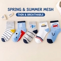 Breathable mesh cotton socks for kids featuring 5 assorted shark patterns and stripes - 8 Months-2 Years (9-12cm) / Mesh Shark Theme