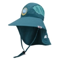 Cappello sole bimbi con protezione nuca e rete traspirante in ciano scuro con toppa - Regolabile per Bambini (45-52cm) / Blu Scuro