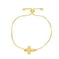 Adjustable gold plated cross bracelet with box chain and bolo clasp for women - White
