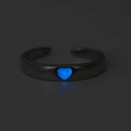 Macro detail of adjustable ring band featuring a glowing blue heart in the dark - Luminous Open Ring / Single Blue Ring (White K Blue WG0-1275 Luminous)