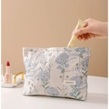 Blue floral jacquard cosmetic bag with H&R logo and spacious rectangular structure - Rectangle Style / Light Blue Large
