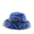 Chic blue and black faux fox fur bucket hat with thick long plush for winter warmth - Aqua
