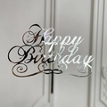 Silver mirror acrylic Happy Birthday cake topper with elegant artistic font - Silver