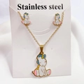 Cute cartoon unicorn necklace and stud earrings jewelry set in durable stainless steel - Set 2715 Gold Unicorn