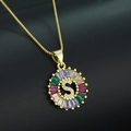 Gold-plated letter S necklace featuring colorful radiant-cut cubic zirconia gemstones - Gold Plated Rainbow Zirconia Letter S