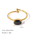Adjustable gold stainless steel ring with 0.81cm oval black agate stone and bead ends - Adjustable Oval Black Onyx (JDRW2401004-BK)