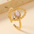 Adjustable gold plated ring with teardrop pink stone and white zircon detail - One Size(Adjustable) / Gold-Pink
