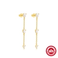 Orecchini pendenti in argento S925 dorato con tre zirconi a forma di goccia - Infilatore per Orecchie a Tripla Goccia (Oro #3)