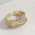 Anello aperto largo placcato oro 14K vintage con cristalli colorati e perle - Stile Retrò a Onda / Stile Perla