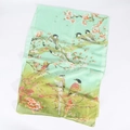 Detail of magpie and floral print on mint green gradient chiffon scarf texture - Mint Green