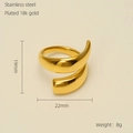 Minimalist 18k gold plated stainless steel open ring with mirror finish and dimensions - Wide Surface Streamlined Style (840)
