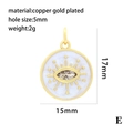 Detail van 17mm vergulde hart-oog hanger met wit emaille en een gat van 5mm - Wit Emaille Ronde Oog (P00185-E)