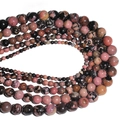 Macro view of round rhodonite natural stone beads in various sizes on white background - Rhodonite / 4mm Approx 93pcs