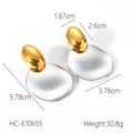 Detalle de grandes pendientes bicolor oro y plata con medidas precisas detalladas - Estilo de Bloque de Color de Perfil Grande (HC-E10655)
