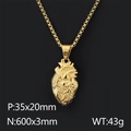 Golden stainless steel anatomical heart pendant on box chain, 35x20mm creative jewelry - Gold Necklace Set / Gold