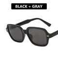 Classic black square frame sunglasses with gray lenses and golden rivet accents - Bright Black Frame Grey Lens