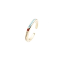 Gold plated open ring with sky blue enamel and red heart details with zircon stones - Adjustable Open / Blue