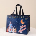 Blue non-woven Christmas gift bag with festive snowman and reindeer prints - Christmas Style 17