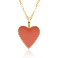 Macro view of a 14K gold-plated heart pendant with vibrant red enamel on a cable chain - Coral Red (A142)