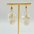 Elegant gold hoop earrings with layered white pearlized flower petal charms - Gold Hoop Multi-layer White Petal