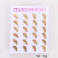Row of gold-plated stainless steel feather stud earrings displayed on a white card - Feather Shape (Style 3)