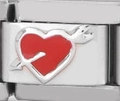 Silver stainless steel modular charm with red enamel heart and cupid arrow detail - 0089 - Arrow Through The Heart