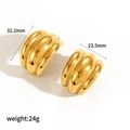 Polished 18k gold plated stainless steel C-shape hoop earrings with ribbed texture - Gold Large Croissant Style (TE60119-G)