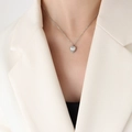 Silver heart pendant necklace with transparent zircon stone and thin silver chain link - 40+5cm / Steel Color White Zirconia Necklace
