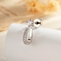 Boucle d'oreille en U argentée avec zircon à quatre griffes et pavé en acier durable - Blanc (Pièce Unique)