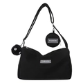 Black oxford canvas crossbody bag with mini pouch and plush charm accessory - With Pendant / Black
