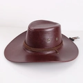 Dunkelbrauner Cowboyhut aus Kunstleder mit geflochtenem Band und verstellbarem Kinnriemen - Einheitsgröße(58cm) / Dunkelrotbraun