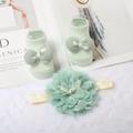 Set fascia e calzini neonato verde chiaro con fiocco a pois e dettaglio fiore in pizzo - Verde Chiaro/Fiocco a Pois