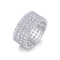 Luxuriöser breiter Ring aus 925er Silber mit vier Reihen glänzendem Moissanit-Pavé - US 9 / Vierreihiger Rundbohrstil (R13723)