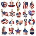20pcs Independence Day enamel charms set with USA flag patterns and patriotic motifs - Mix 20 Styles Independence Day Set